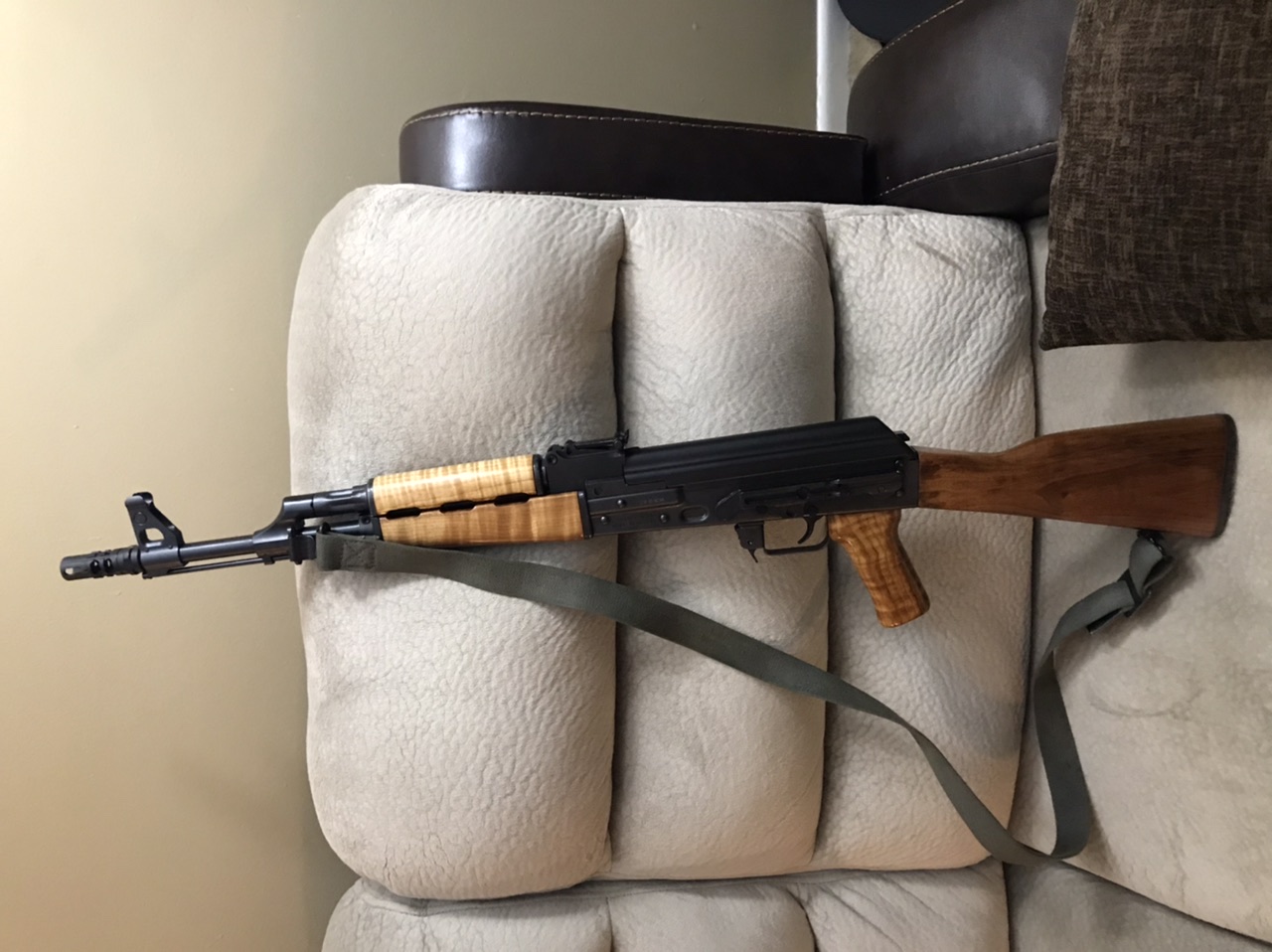 A real photo of Zastava Arms ZPAP M70 AK-47 Rifle 7.62x39 30rd 16.5" Chrome-Lined Barrel, Bulged Trunnion Light Maple Furniture - 10 FREE ADDITIONAL MAGAZINES WITH PURCHASE! by Zastava M70 ZPAP Light Maple - Tiger Stripe (2)