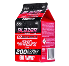 CCI Blazer .22 LR Rimfire Ammunition 200rd Milk Carton Package 38gr Lead Round Nose