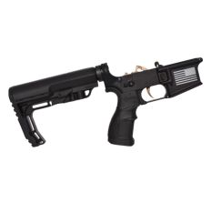 FosTech Complete Tech15 Forged AR15 Lower Receiver Black Flag Logo MFT Minimalist Stock Installed Echo ARII Trigger