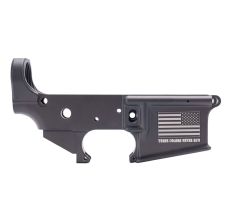 Anderson AM15 Forged Stripped AR15 Lower Receiver Black Flag & "These Colors Never Run" Slogan Retail Packaging