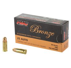 PMC Bronze .25 ACP 50 Grain FMJ Handgun Ammunition - 1000 Round Case