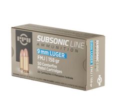 PPU PPS9MM Subsonic 9mm Luger 158 gr Full Metal Jacket (FMJ) - 50rd