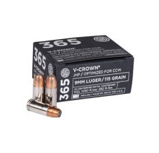 SIG SAUER AMMO 9MM LUGER 115GR. ELITE V-CROWN JHP 20RD DESIGNED FOR SHORT BARRELS