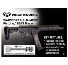 Wraithworks WARSCORP9 Roller Delayed Side-Charging AR Pistol 9mm 8.5" 35rd SB SBA3 Brace Black