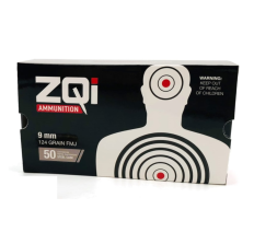ZQI 9mm Handgun Ammunition 124 Grain Polished Nickel Plated Steel Cased FMJ 50rd